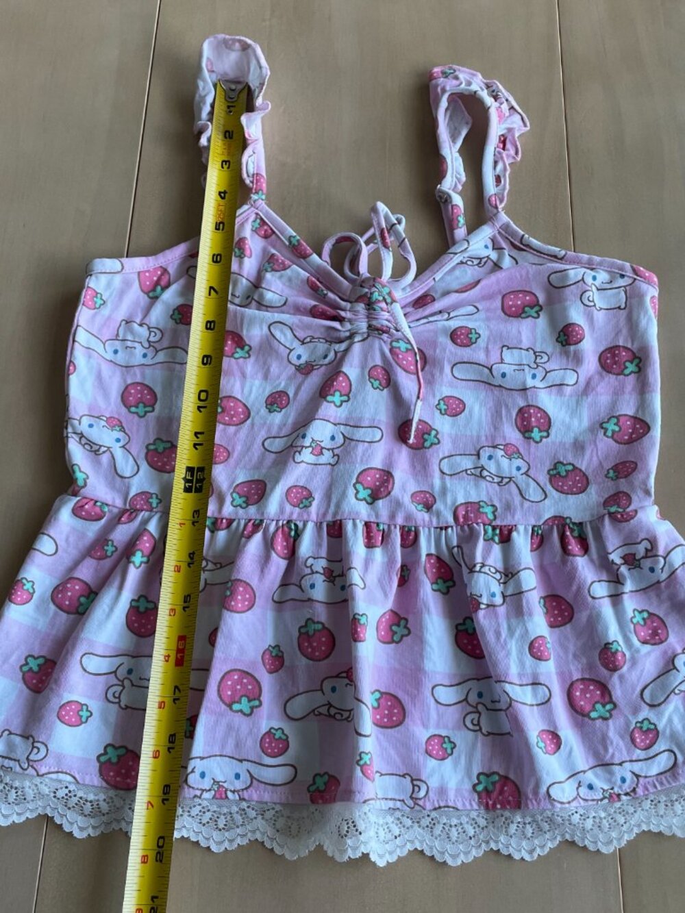 Entire Closet $5! Cinnamoroll Strawberry Gingham Peplum Junior Girls Pink Cami - Picture 8 of 10